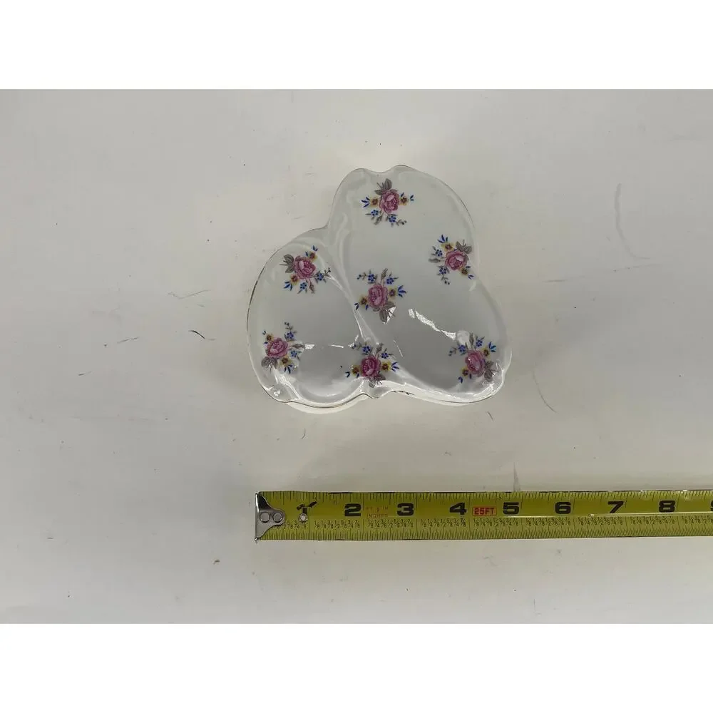 Limoges France Porcelain Triangular Trinket Dish Paul & Co Floral Gold Trim